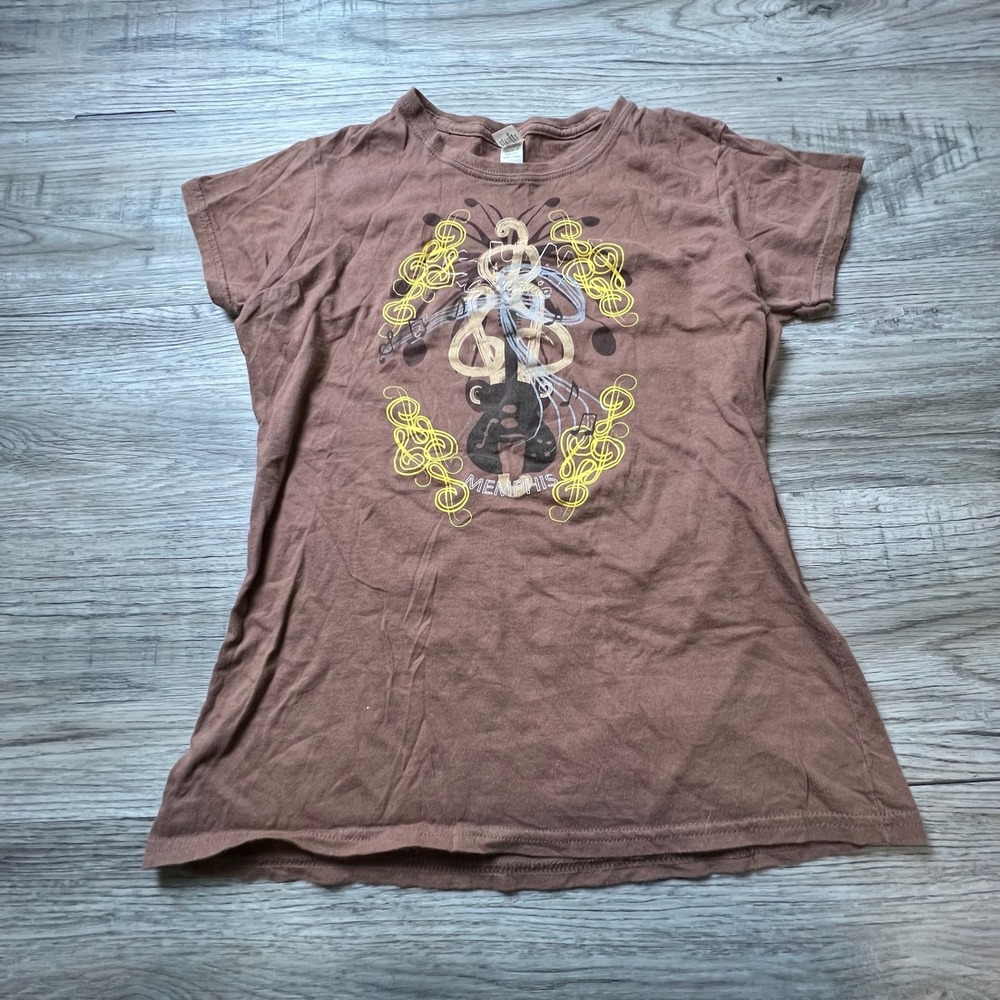 Gildan T-Shirt Ladies L Brown Memphis‎ Music Graphic Short Sleeve Cotton Tee